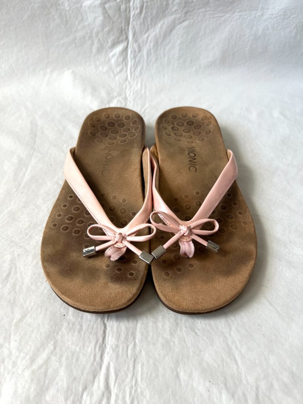 Vionic sandals flip flops size 10 Bella II light pink bow thong comfort shoes - Picture 2 of 7
